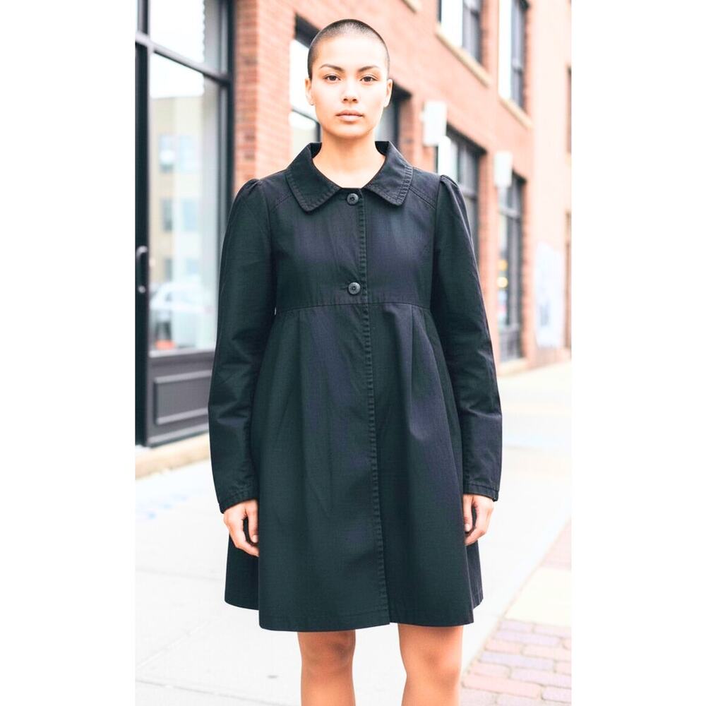 Vintage B's Closet Black Rain Trench Coat Sz M Baby Doll Y2K Retro Puff Sleeve